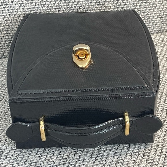 Black Pebbled  Travel Jewelry Case Mirror, Hard Outer Snap Case Gold Closure - Picture 13 of 16